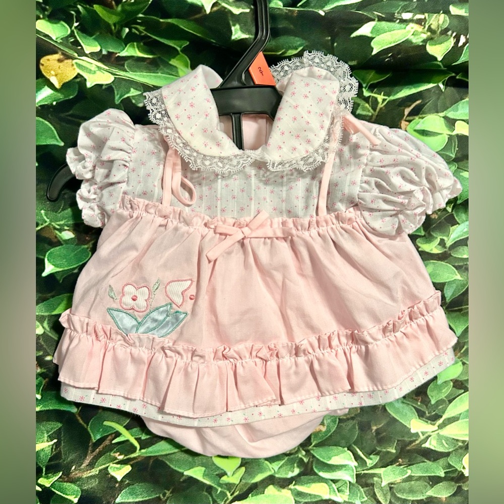 Vintage Cradle Togs Infant Dress Bloomers Set Embroidered Floral Pink 0-6 Months